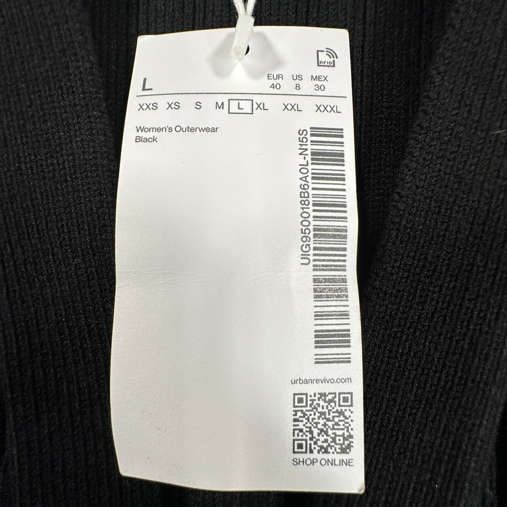 Urban Revivo Cardigan Women L Black Gold Button Ribbed Knit Collared Sweater NEW - Picture 3 of 10